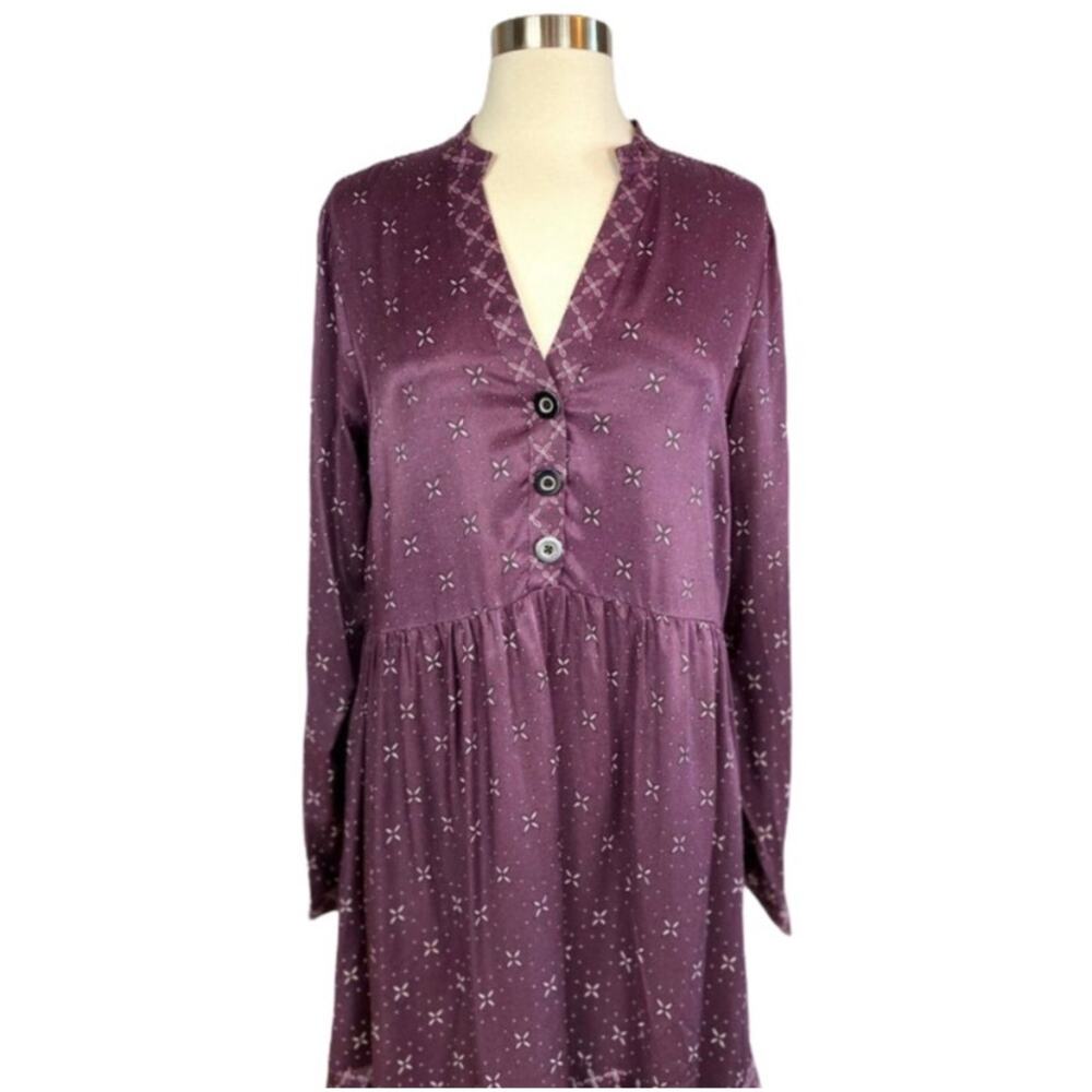 ANTHROPOLOGIE Burgundy Shirt Dress Maeve Gillian Abstract Tunic Flounce Medium - Picture 7 of 8